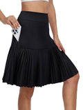 KORALHY 21" Golf Skorts with Pockets Pleated Tennis Skirts with Shorts Knee Length Skort for Athletic, Workout, Casual Wear Black M