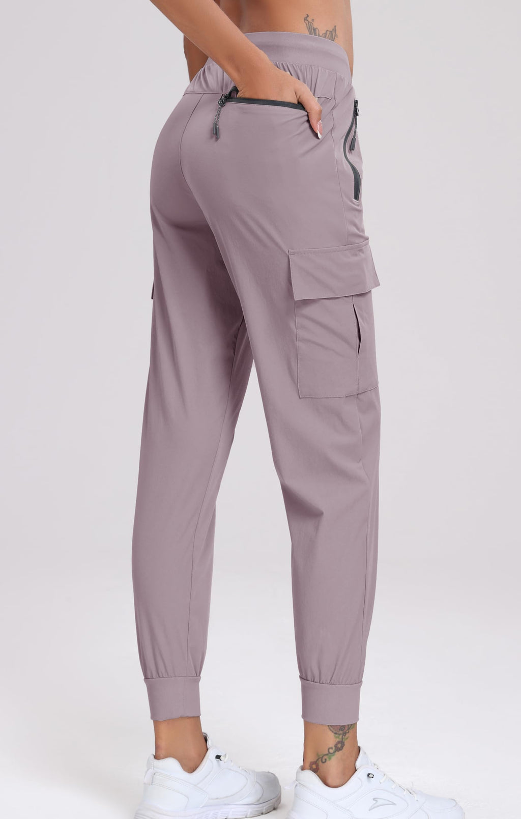 Oalka Women's Cargo Hiking Pants Lightweight Travel Pockets Joggers Quick Dry Orchid Purple M