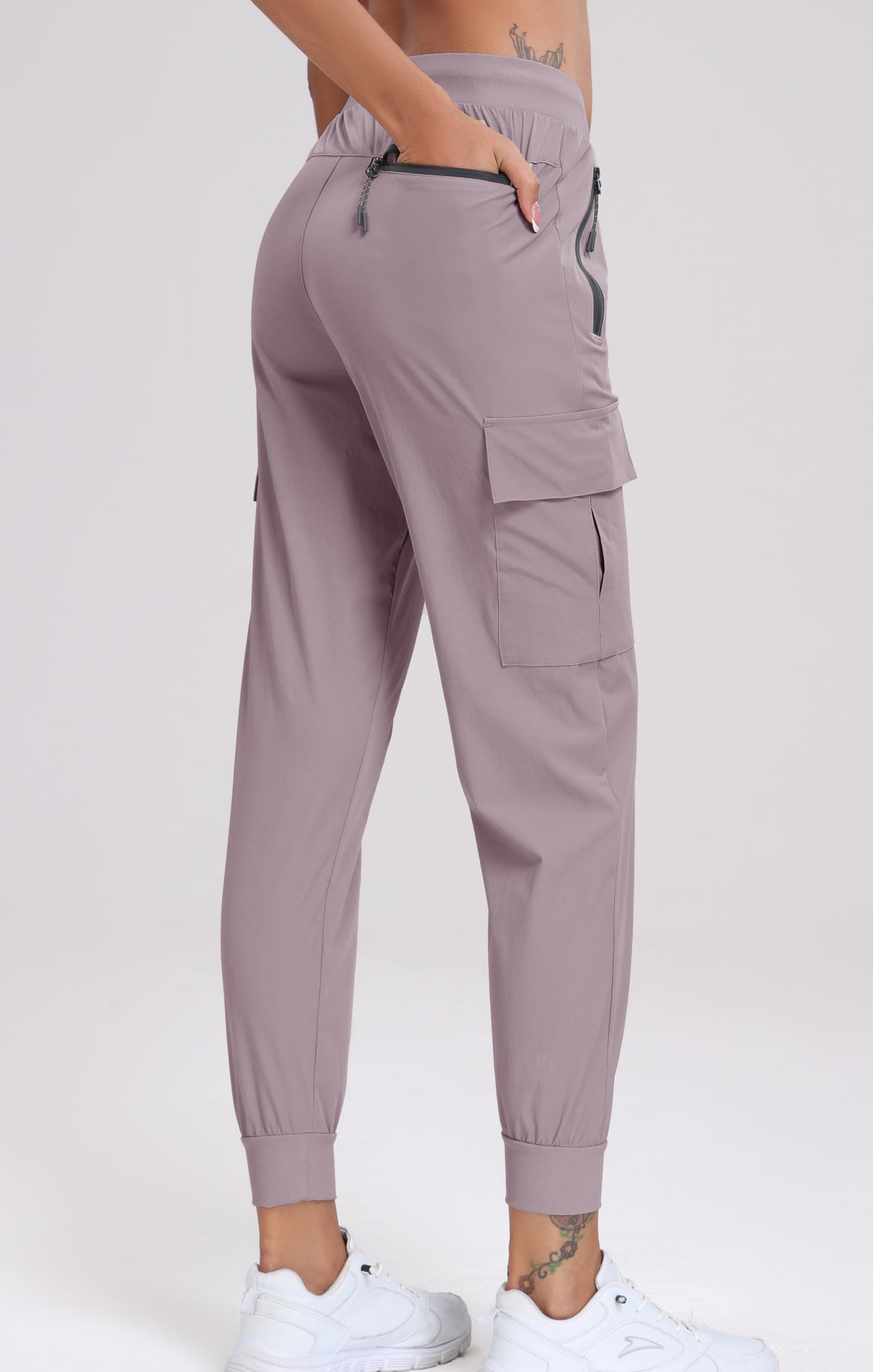 Oalka Women's Cargo Hiking Pants Lightweight Travel Pockets Joggers Quick Dry Orchid Purple M