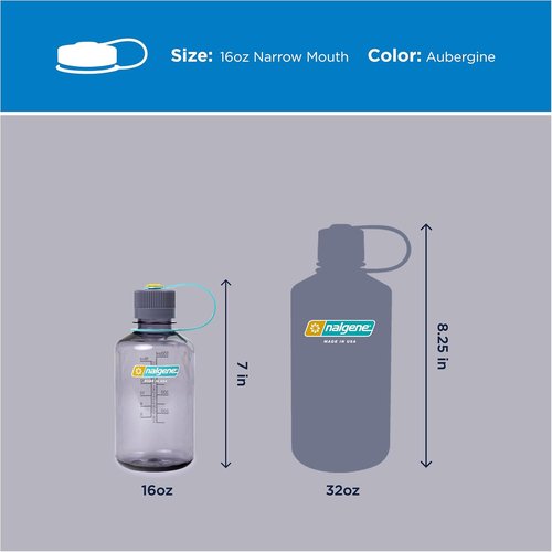 Nalgene 16 oz Narrow Mouth Water Bottle - BPA-Free, Durable & Leak-Proof | Lightweight Aubergine Travel Bottle