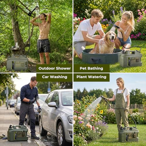 Eglotes 5 Gallon Portable Camping Shower Kit with Rechargeable Pump, Waterproof Water Jug, Adjustable Head