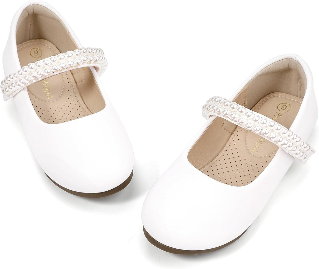 PANDANINJIA Ballet Flats for Girls - Elegant Pearl-Embellished Wedding Party Shoes | Toddler & Little Kid Sizes