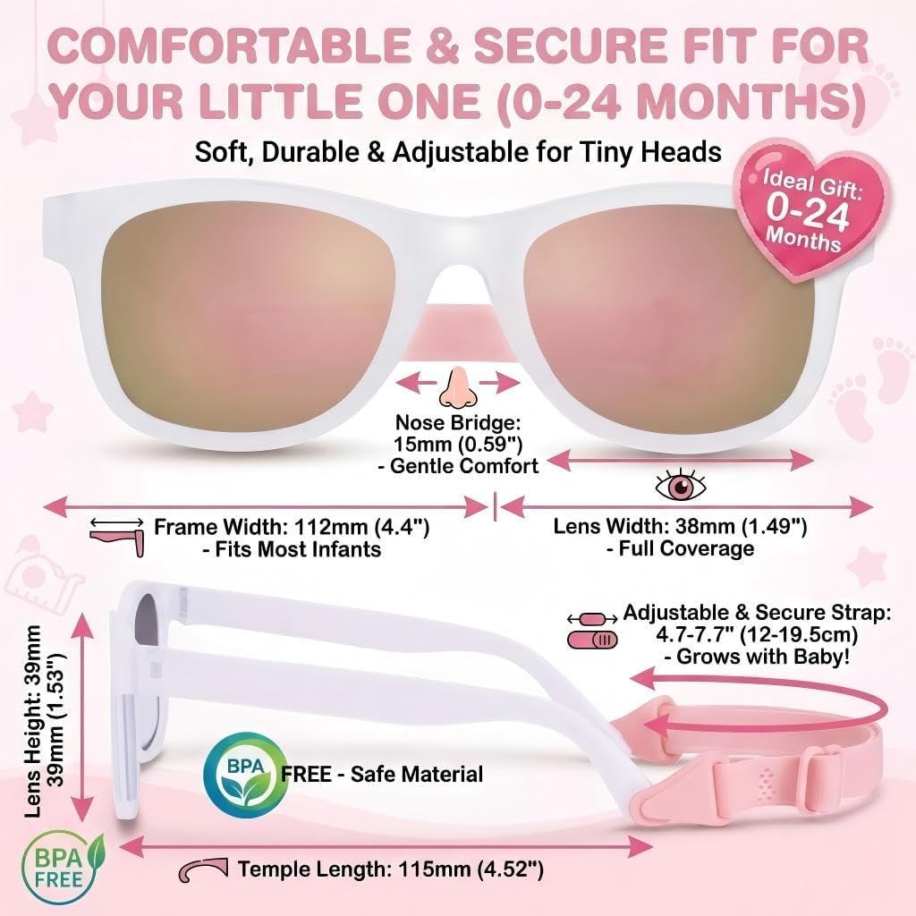 Polarized Baby Sunglasses - Unbreakable Infant Shades with Strap for Newborns & Toddlers 0-12 Months