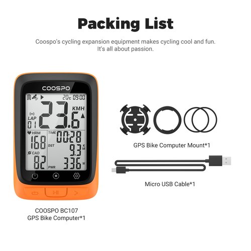 COOSPO Bike Computer Wireless GPS, Cycling Computer GPS Bike Tracker with Bluetooth/ANT+, Waterproof Bicycle Computer GPS Speedometer with Auto Backlight, 2.4 inch LCD Display