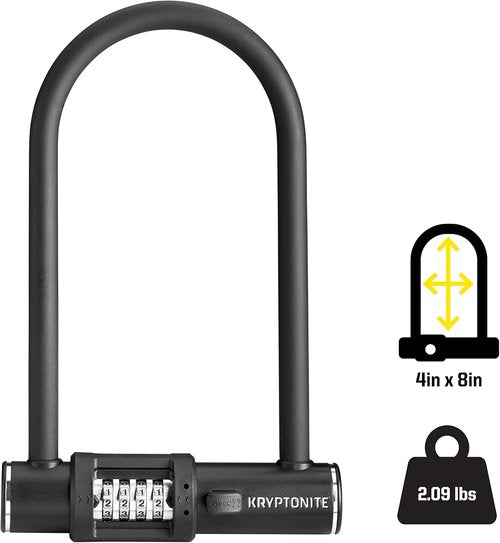 Kryptonite Combo U-Lock - Anti-Theft Bicycle Lock with 12mm Steel Shackle | 4-Digit Resettable Security