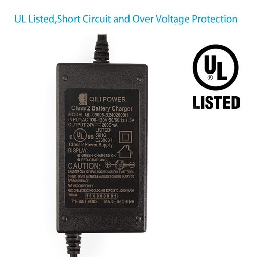 LotFancy 24V 2A Battery Charger for Electric Scooter, Wheelchairs, for Jazzy Power Chair, Pride Mobility, Shoprider, Drive Medical, Bladez, Elite Traveller, 3-pin XLR Connector