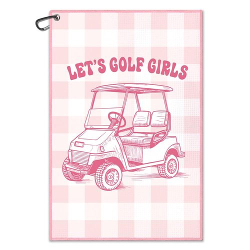 WUUCKOO Let's Golf Pink Golf Towel with Clip - Funny Ladies Golf Bag Towel for Mom, Grandma or Sister
