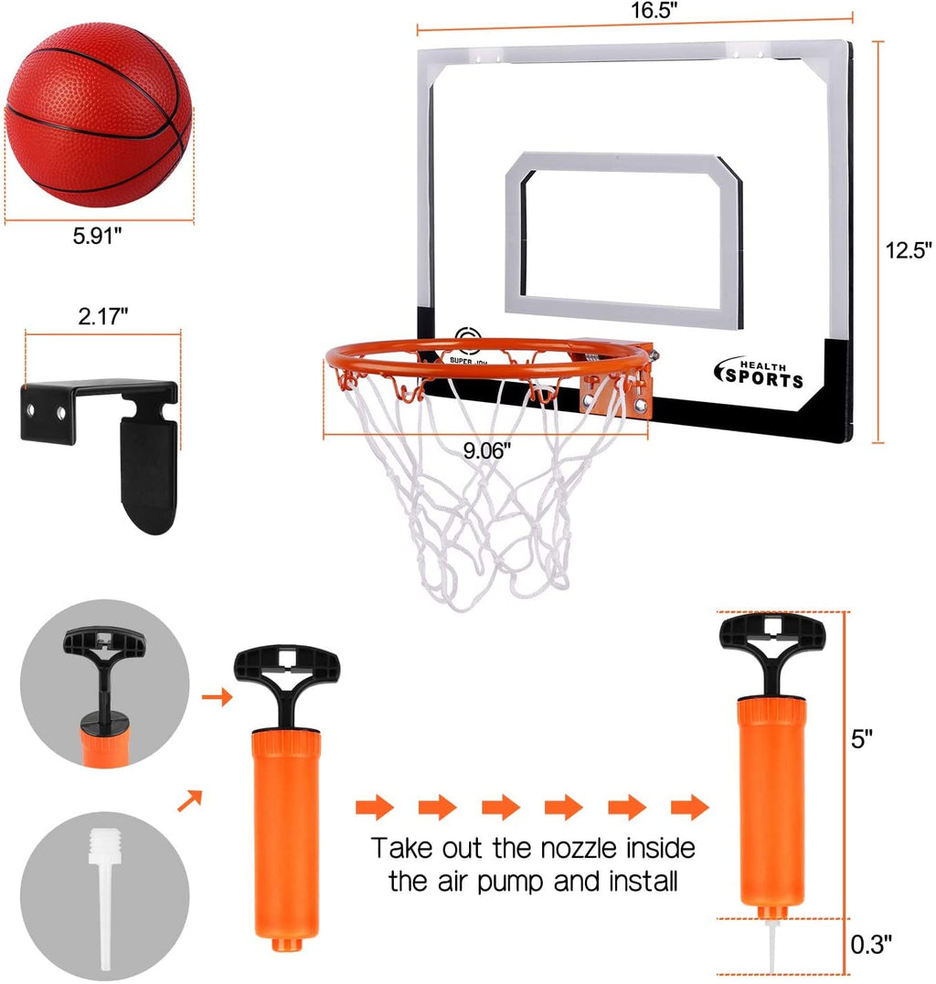 SUPER JOY Pro Room Basketball Hoop Wall Mounted - Over The Door Basketball Hoop Set with Complete Accessories - Basketball Hoop for Kids & Adults