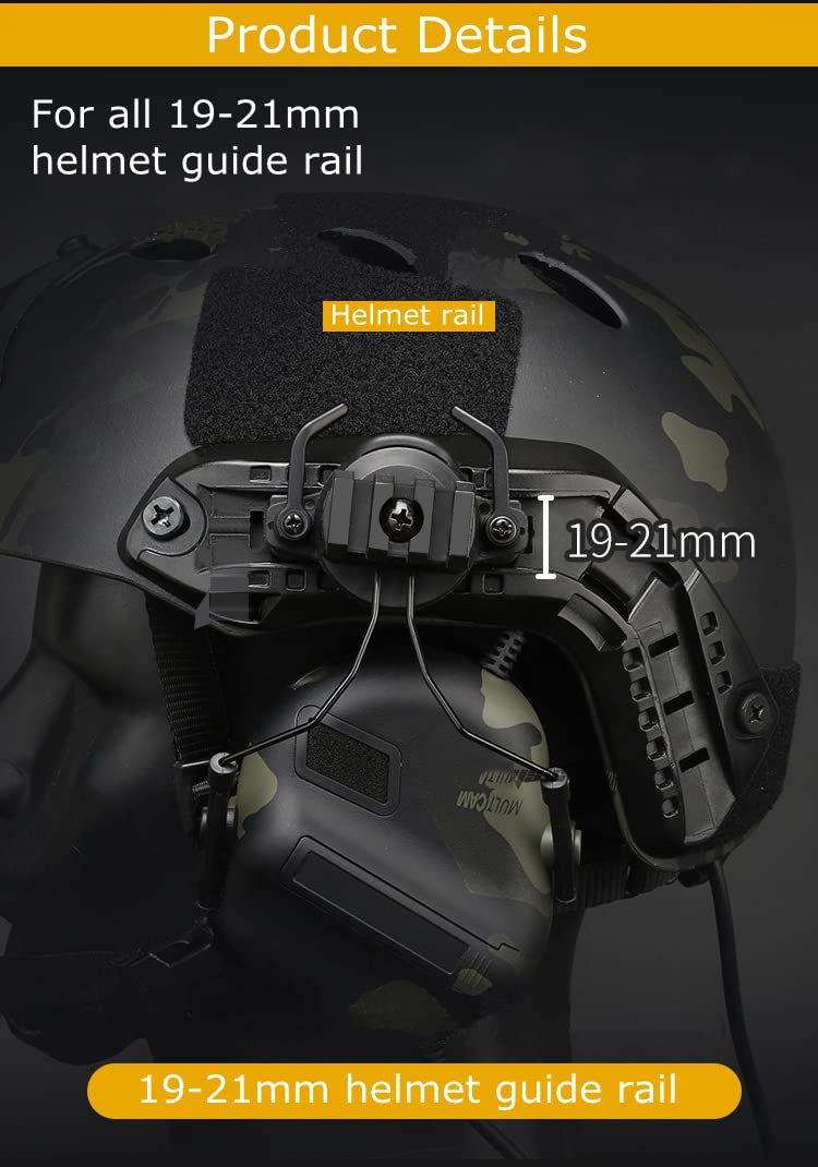 Tactical Helmet Accessories Military Adjustable Headset Bracket ARC Rail Adapter for Outdoor Sport Airsoft Paintball (Black)