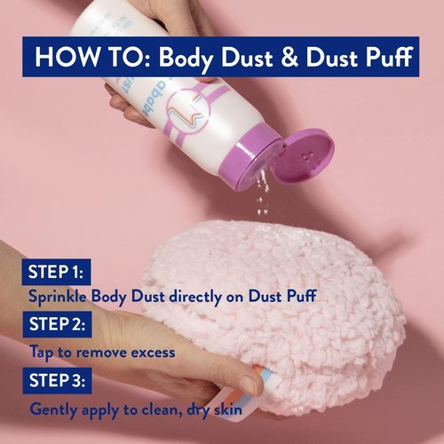 Megababe Body Dust Powder 6 oz & Puff Bundle - Talc-Free, Sweat-Absorbing Solution