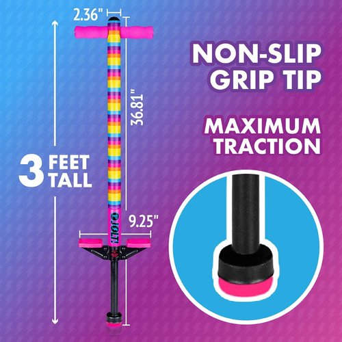 Flybar Foam Jolt Pogo Stick - Safe & Fun for Kids Ages 6+ | Supports 40-80 Pounds (Rainbow)