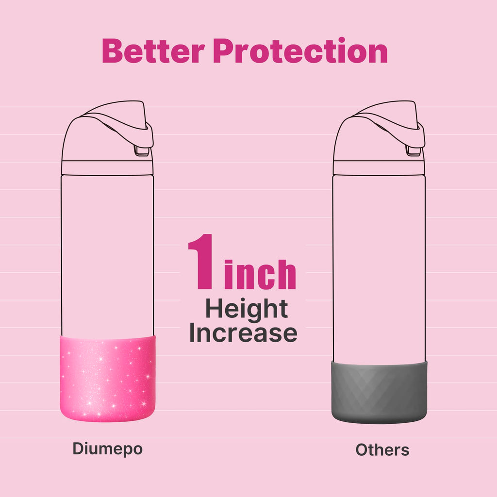 Diumepo Silicone Boot for Owala 24 oz Water Bottles, Anti-Slip Protective Sleeve Bottom Protector for Owala Twist & FreeSip & Flip Stainless Steel Water Bottle (Glitter Rose Red)