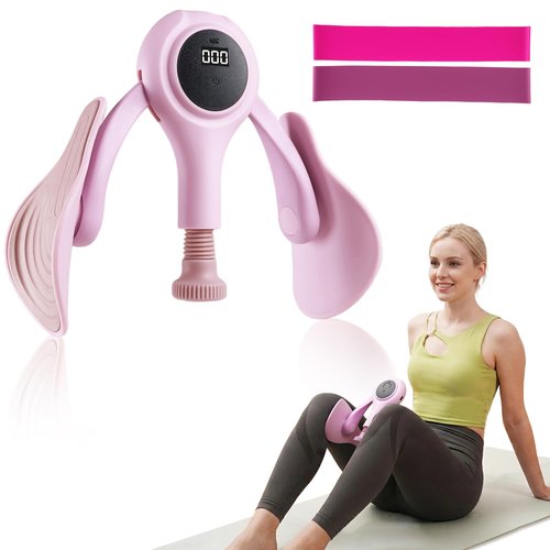 CYFIE Thigh Trainer Pelvic Floor Trainer with 2 Bands, Adjustable Kegel Exerciser Inner Thigh Exerciser for Thigh Toning & Hip Recovery with LED, Home Gym Fitness Equipment for Glute Activation