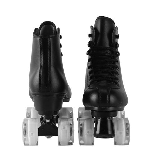 Ugboiu Roller Skates for Men and Women, Black Derby Roller Skates with 4 Shiny Wheel, Classic Double-Row Skates for Indoor and Outdoor