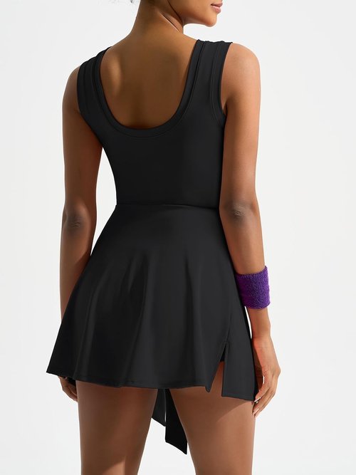Dokuritu Tennis Dress for Women - Sleeveless Crew Neck with Built-In Shorts | Athletic U-Shaped Back