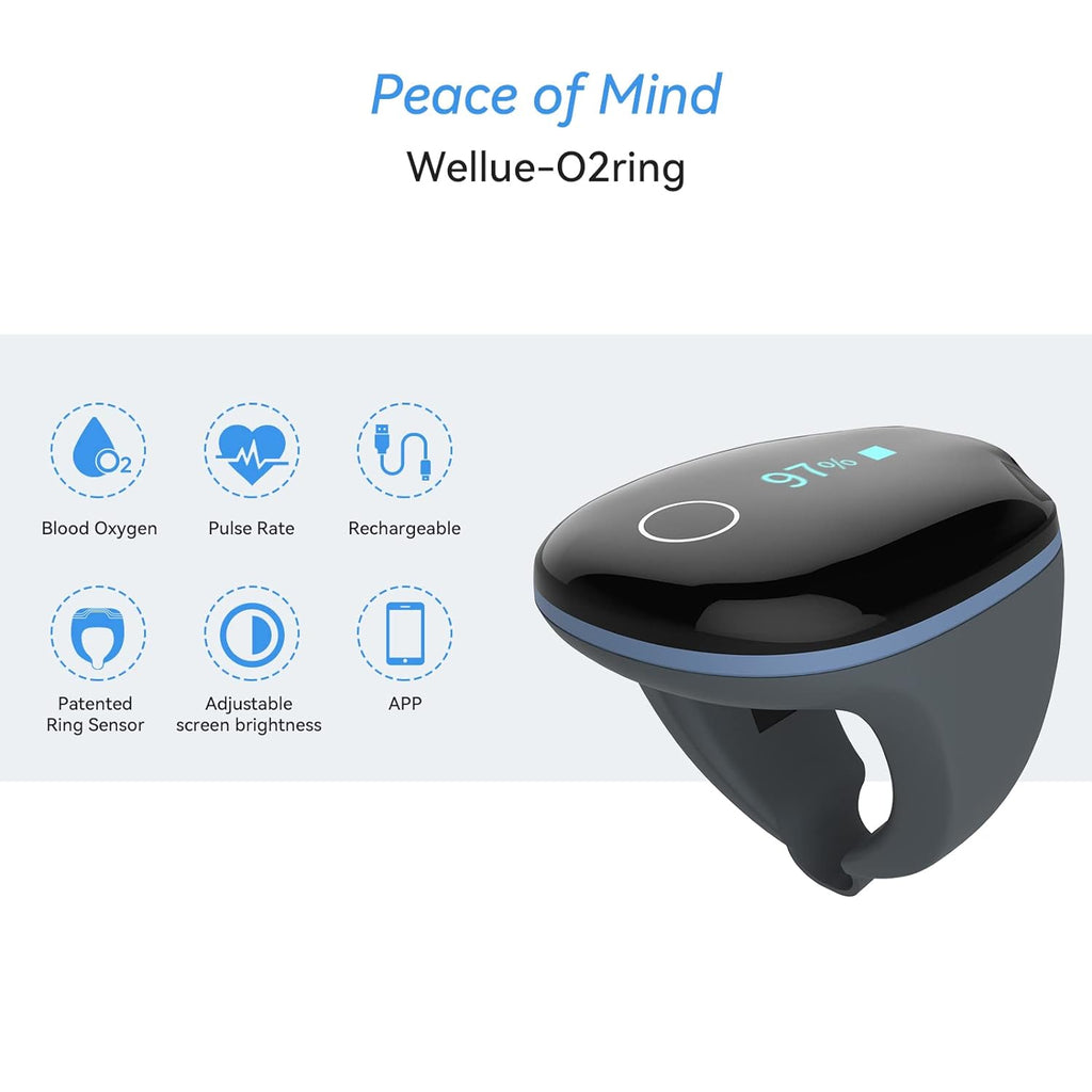 Wellue O2Ring Pulse Oximeter - Bluetooth Rechargeable Oxygen Monitor with Continuous Tracking & Free App