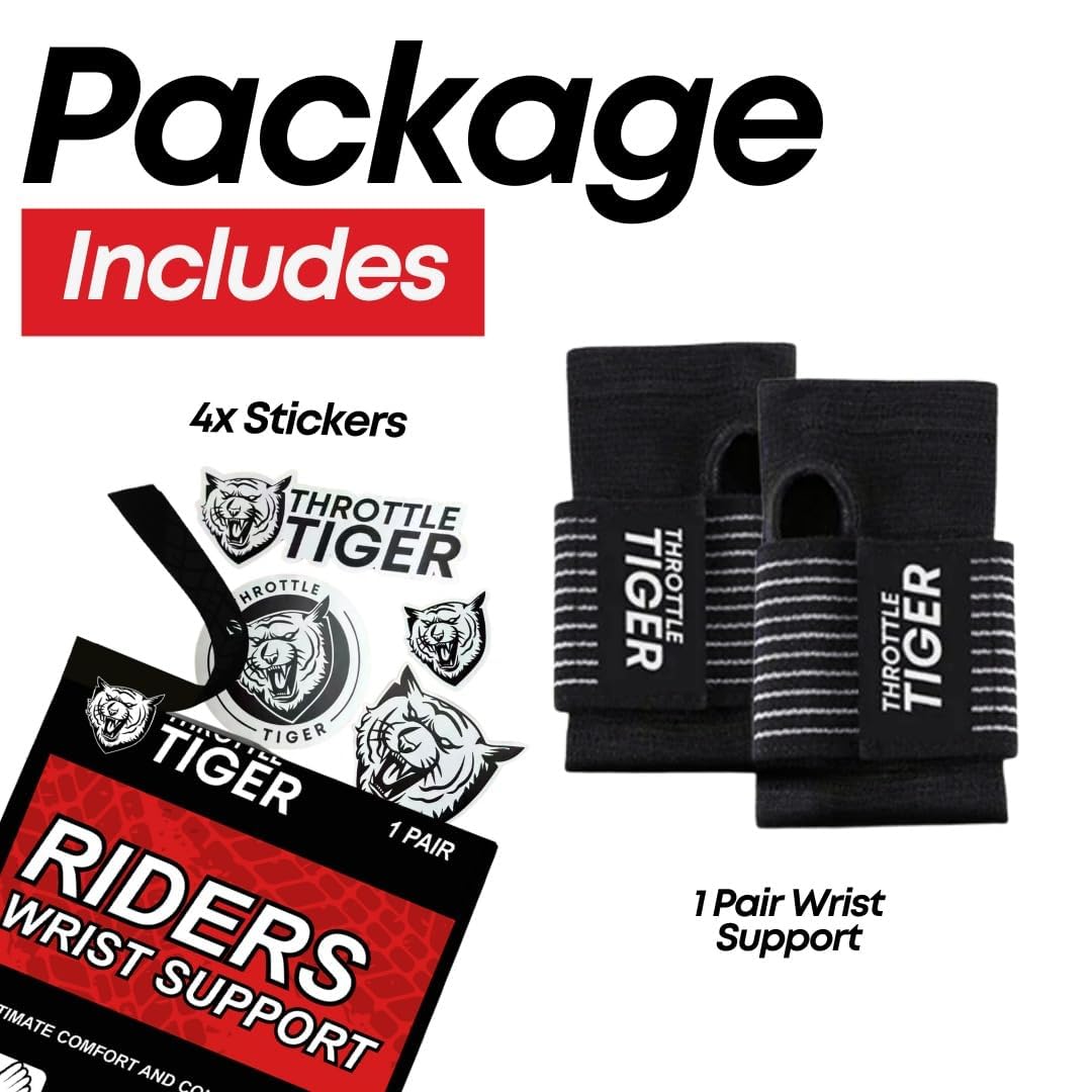 Throttle Tiger – Motorcycle Wrist Brace Adjustable Wrist Wraps for Bikers, Wrist Support Reduces Hand Pain and Absorbs Vibration, Enhancing Comfort and Stability (Large)