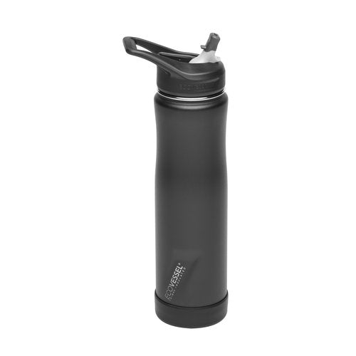 EcoVessel Summit TriMax® Vacuum Insulated Stainless Steel Water Bottle with Flip Straw Lid & Silicone Bumper - 24 oz (Smoke Black)
