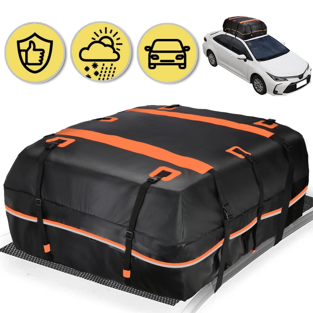 Rooftop Cargo Carrier Bag Waterproof 20 Cubic Car Roof Bag Cargo Carrier All Cars with/Without Rack Includes Anti-Slip Mat 10 Reinforced Straps 6 Door Hooks