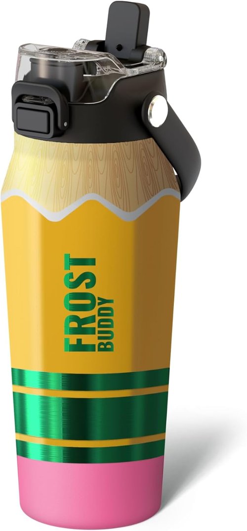 Frost Buddy 16oz Insulated Water Bottle - Leak-Proof Stainless Steel with Straw & Chug Lid | 24-Hour Cold Retention, Sweat-Proof, Cup Holder Friendly for Gym & Travel