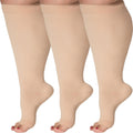 Skiennix Open Toe Compression Socks - Plus Size 15-20mmHg Wide Calf Support - 3 Pairs