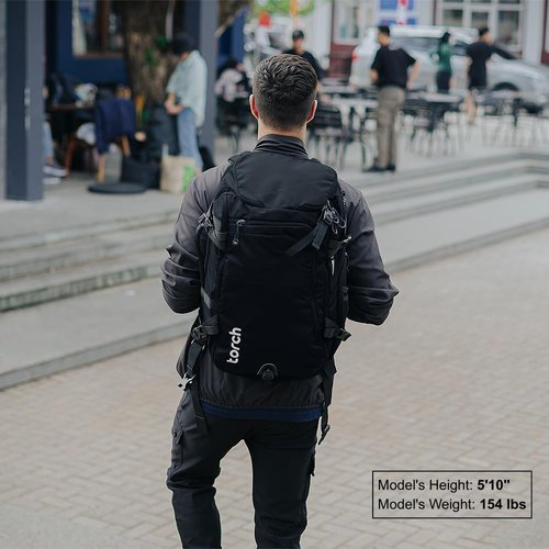 torch Travel Backpack 40L – TSA Friendly Flight Approved, Carry-On Waterproof Hiking Daypack with Rain Cover – Lightweight Rucksack for Camping, Trekking, Outdoor Adventures – Takahagi(Black)