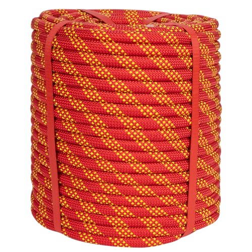1/2 Inch Static Climbing Rope - 200 Ft, 9000lbs High Strength Arborist Bull Rope, Red Variation