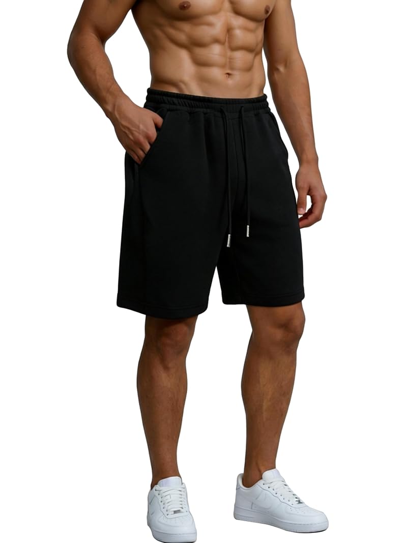 Men's Baggy Gym Shorts with Pockets - Y2K Wide-Leg Sweat Shorts, Black, Large