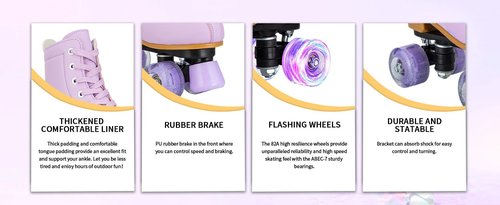 Silvertree Roller Skates for Women and Girls PU Leather High-top Adult Roller Derby Skate Wheels Light Up Roller Skate Four-Wheel Shiny Roller Skates for Girls Boys Men Unisex
