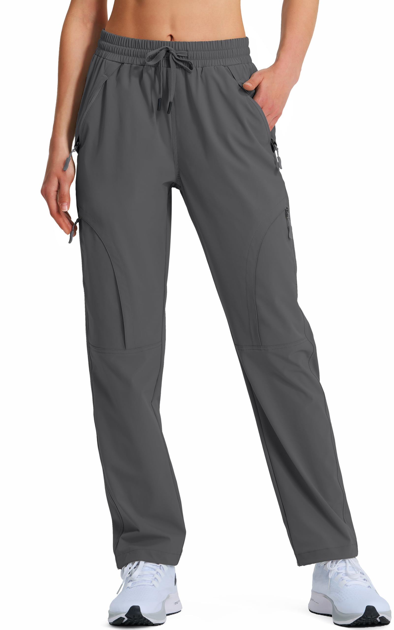 Hugut Women's Hiking Pants Quick Dry Lightweight Cargo Pants UPF 50 Water Resistant Zipper Pockets for Golf Travel Work Camping Dark Grey