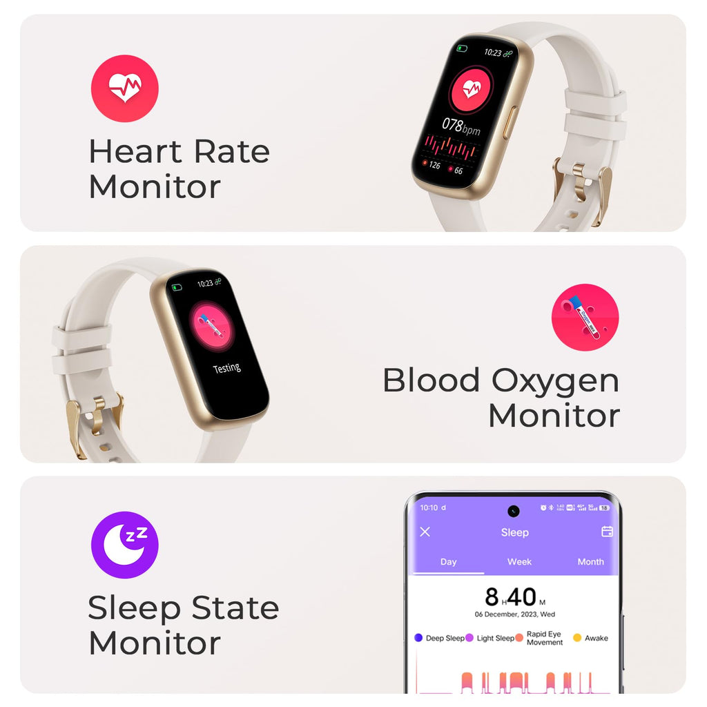 TIFOZEN Fitness Tracker for Women Men, Smart Watch Band with 24/7 Heart Rate Blood Oxygen Sleep Monitor, Calories Step Tracker Pedometer 3ATM Waterproof Activity Tracker (Gold Starlight)