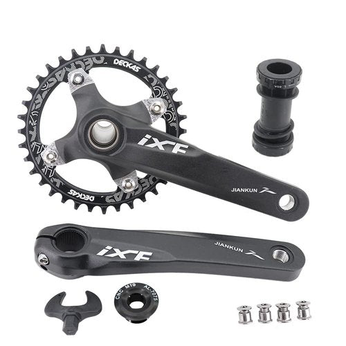 DJC Bike Crankset 104BCD with Chainring BSA Bottom Bracket with Spindle for MTB 1x 2X 3X Speed Mountain Bike Black Red Oilslick 170mm 175mm (175mm Black, Round 36T)