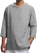 Skiennix Men's Cotton Linen Shirt - Lightweight 3/4 Sleeve V-Neck for Casual Spring & Summer Wear
