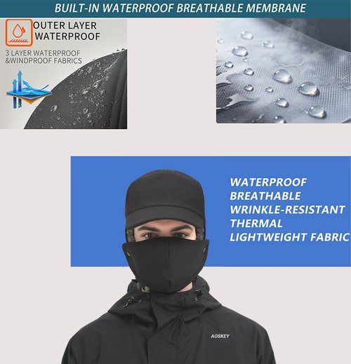 Trapper Hat for Men Women Waterproof Winter Warm Baseball Cap with Ear Flaps and Mask Black