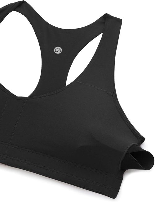 CRZ YOGA Butterluxe Racerback Sports Bra - Supportive V Neck Padded Wireless Crop Top for Women