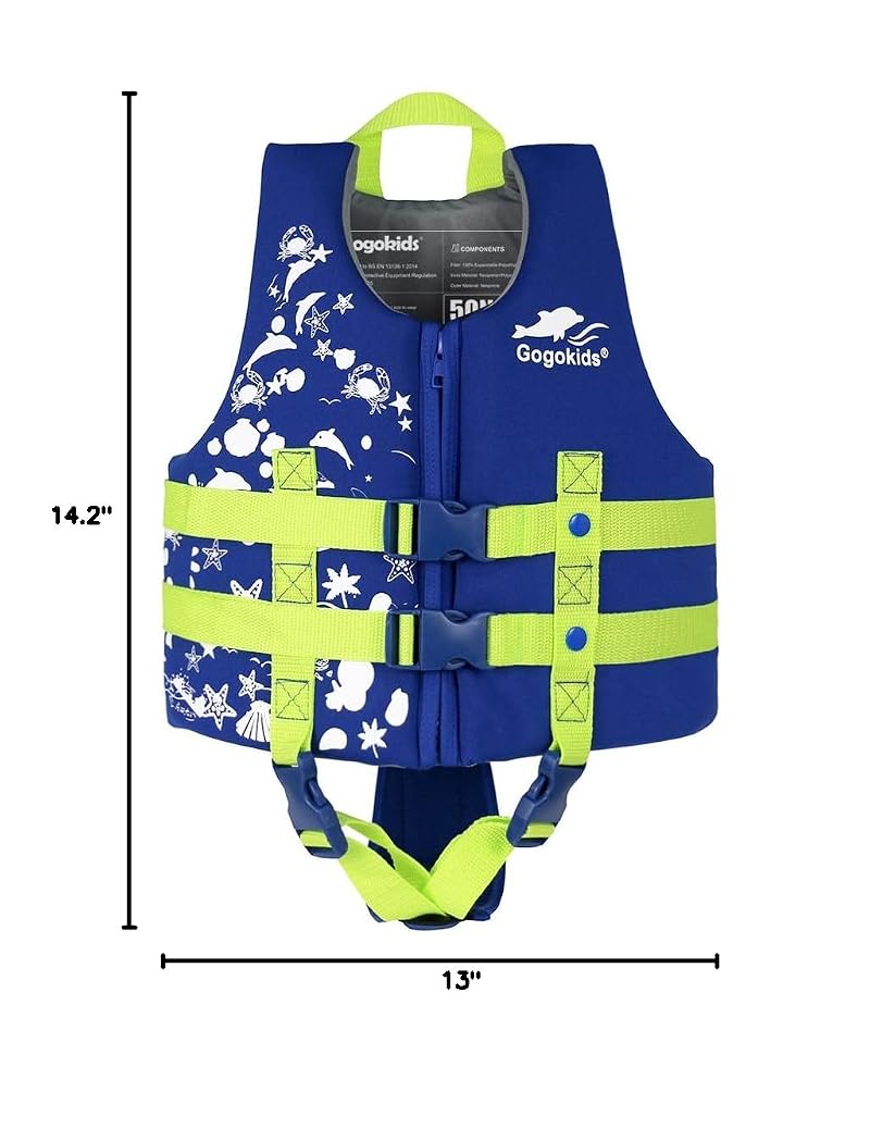 Gogokids Toddler Swim Vest - Blue Dolphin+S (2-4 Years, 22-60 lbs) | 2- buckle safety