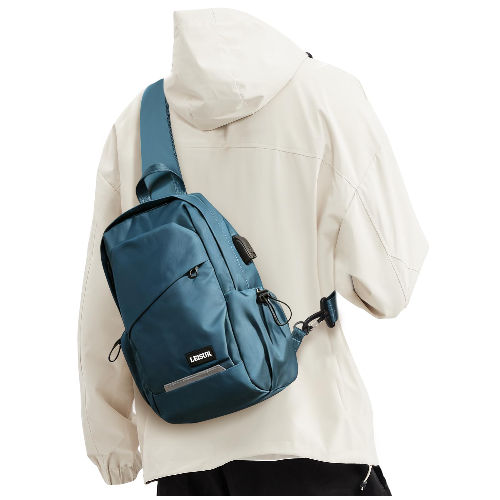 Small Sling Bag for Men Women - Lightweight Crossbody Backpack, Multipurpose Shoulder Bag, Compact Chest Daypack for Travel Hiking Gym Sport with USB Charger Port Peacock Blue