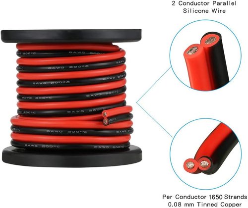 BNTECHGO 8 Gauge Silicone Wire Spool - Flexible Red & Black 20ft High-Temperature 600V Cable for LED Strips