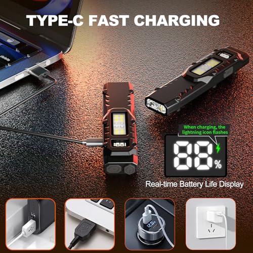 High Lumens Flat LED Flashlight with Digital Display, USB-C Rechargeable, Waterproof