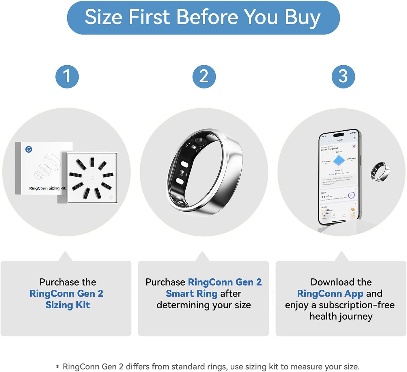 RingConn Gen 2 Smart Ring - Sleep Apnea Monitoring, 12-Day Battery Life | Heart Rate & Stress Tracker (Silver, Size 10)
