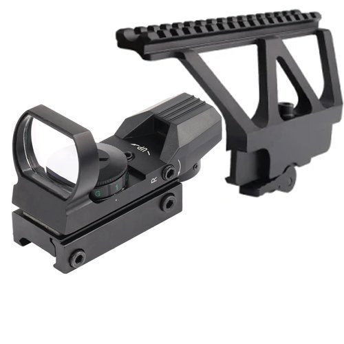 Gotical Side Rail Scope Mount with Picatinny System, CNC Aluminum Side Rail Scope Mount, Red Green Reflex Sight with 4 Reticles