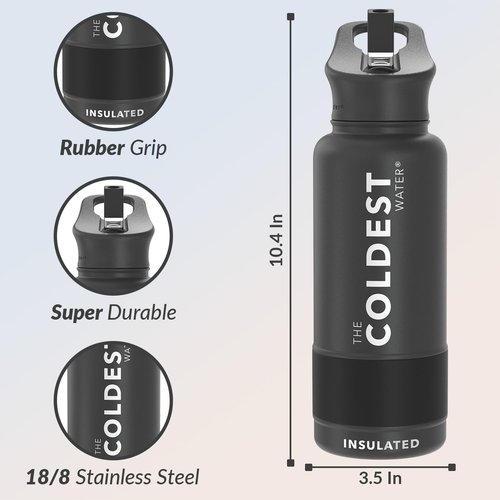 Coldest Insulated Water Bottle - 32 oz Stainless Steel Bottle with Straw Lid | Stealth Black for Men & Women