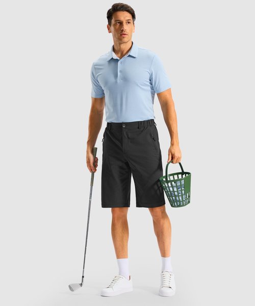G Gradual Men's Casual Shorts 11" Long Lightweight Golf Shorts for Men Hiking Work Outdoor Stretch Quick-Dry with 3 Zipper Pockets Black