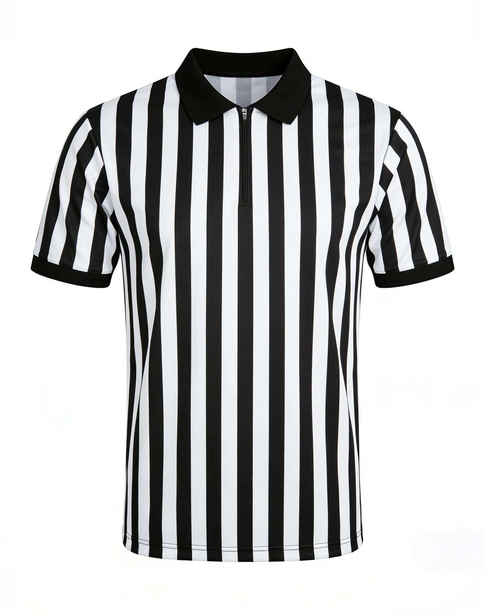 WILLBEFIT Men's Referee Shirt Women Official Football Basketball Zipper Ref Jersey for Halloween Costume Umpire Waitress Uniform XL
