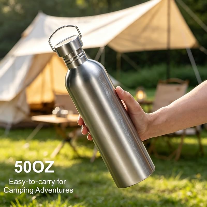 51 Ounces Stainless Steel Water Bottle - Single Wall Kettle Cup with Handle, Leak-Proof, Large Capacity