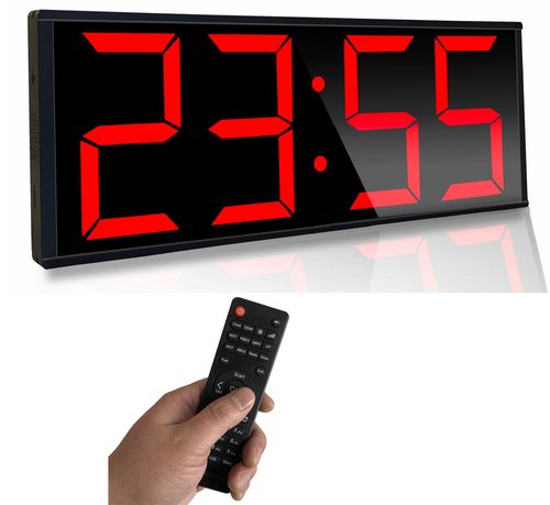 Boyiit 17.3'' Extra Large Home Gym Timer Clock, Programable Workout Interval Timer, Digital Wall Clock, with 7-Color Night Light, 8 Alarm Clocks, Calendar/Temperature, Countdown & Stopwatch (Red)