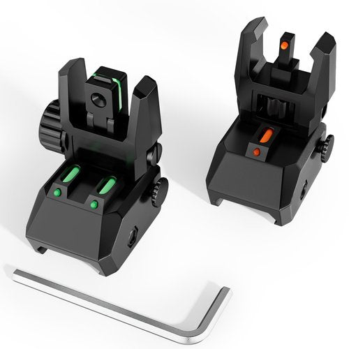 TRSAIM Fiber Optic Sights, Flip Up Front and Rear Sights with Green Red Fiber Optics Dots,Tool-Free Adjustable Nylon Sights Rapid Transition (Black)
