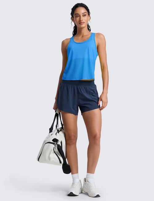 CRZ YOGA Mesh Workout Tank Tops for Women - Breathable Sleeveless Athletic Scoop Neck Shirts