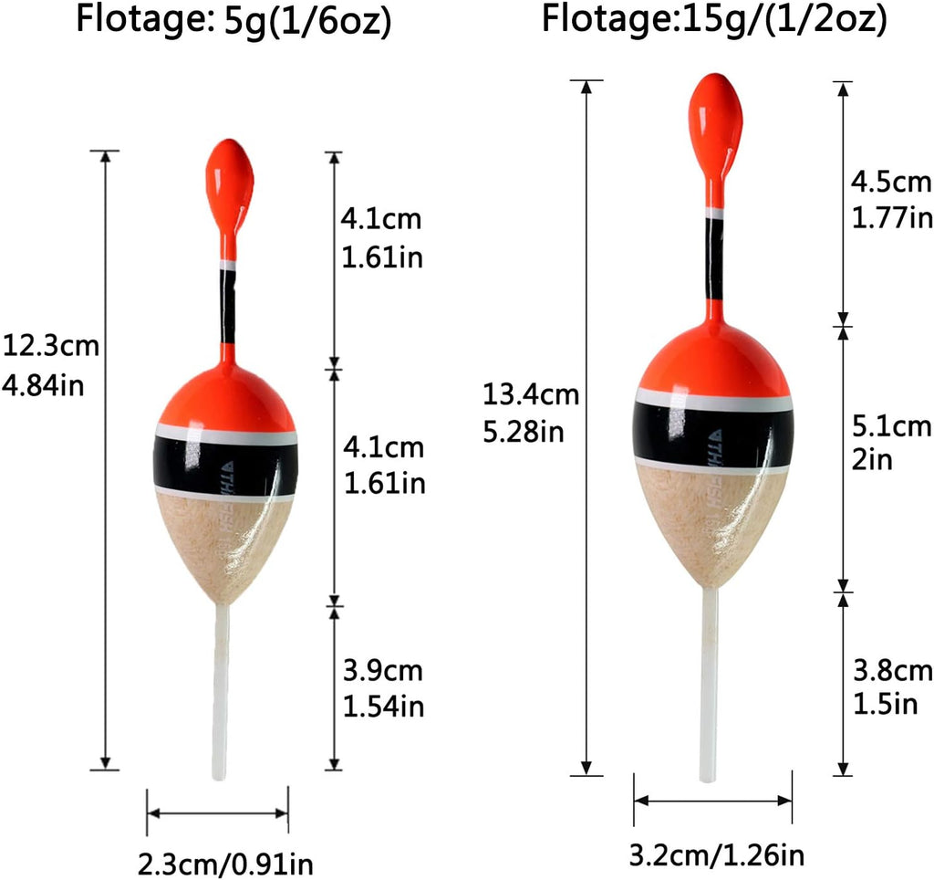 THKFISH Fishing Bobbers - Balsa Slide Floats for Crappie, Panfish & Trout | 5-Pack (1/2oz, 2"x5.28")