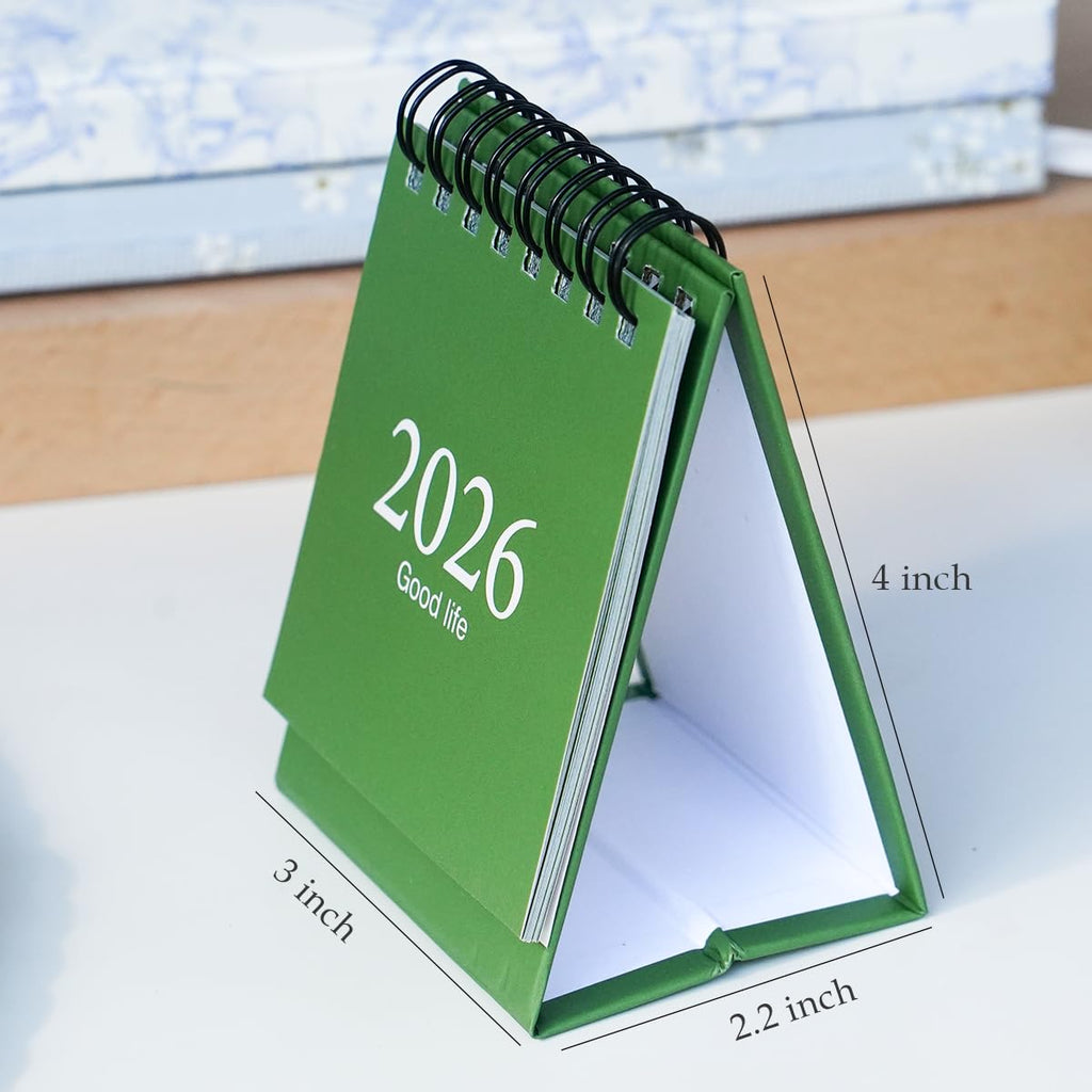 Mini Desk Calendar 2026-2027, January 2026 until July 2027, Small Desk Calendar Standing Flip Monthly Calendar Twin-Wire Binding with Stickers for Home Office School (Green)
